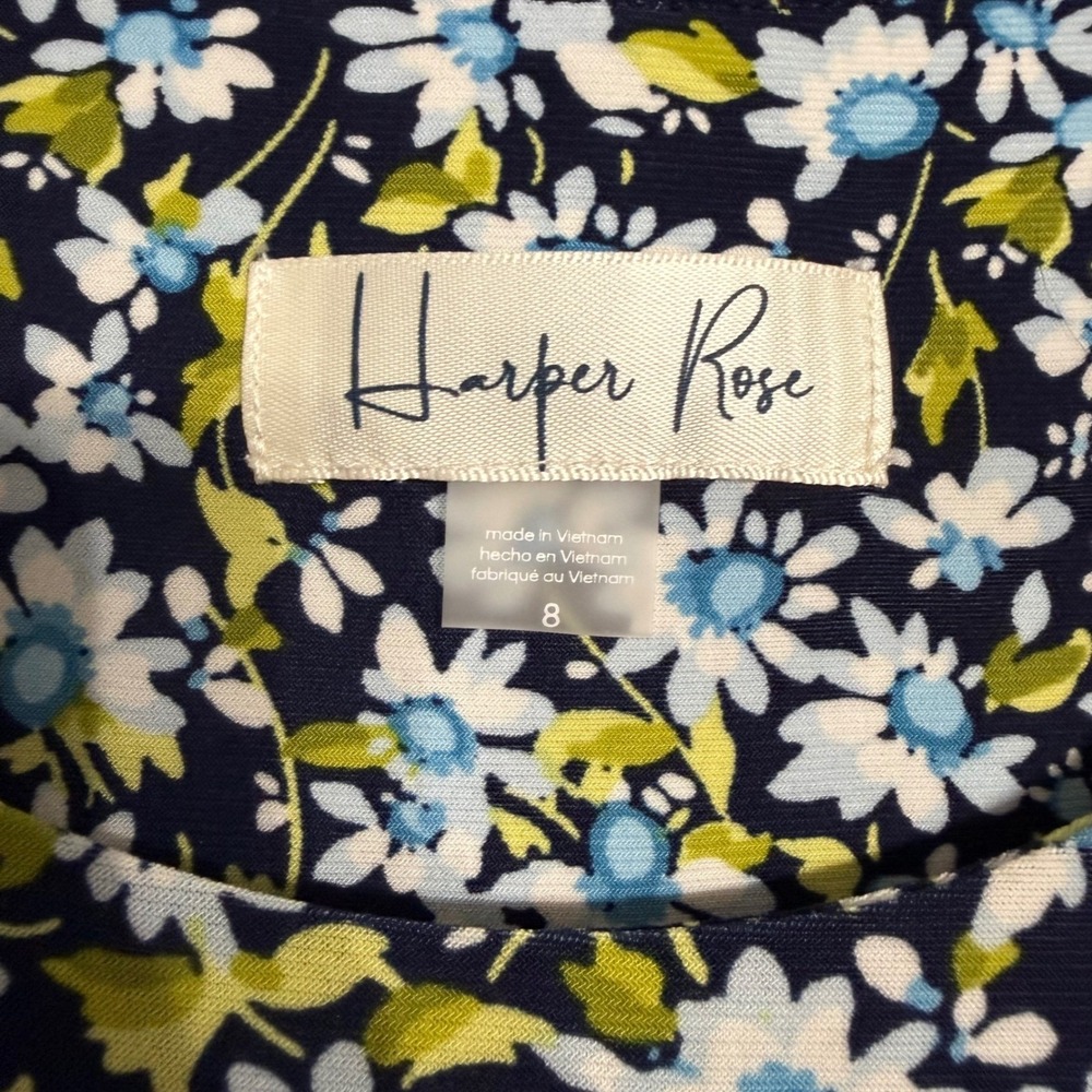 Harper Rose NWT Womens Floral Tank Dress Steel Blue Multi Ruffle Hem Size 8 - Picture 2 of 7